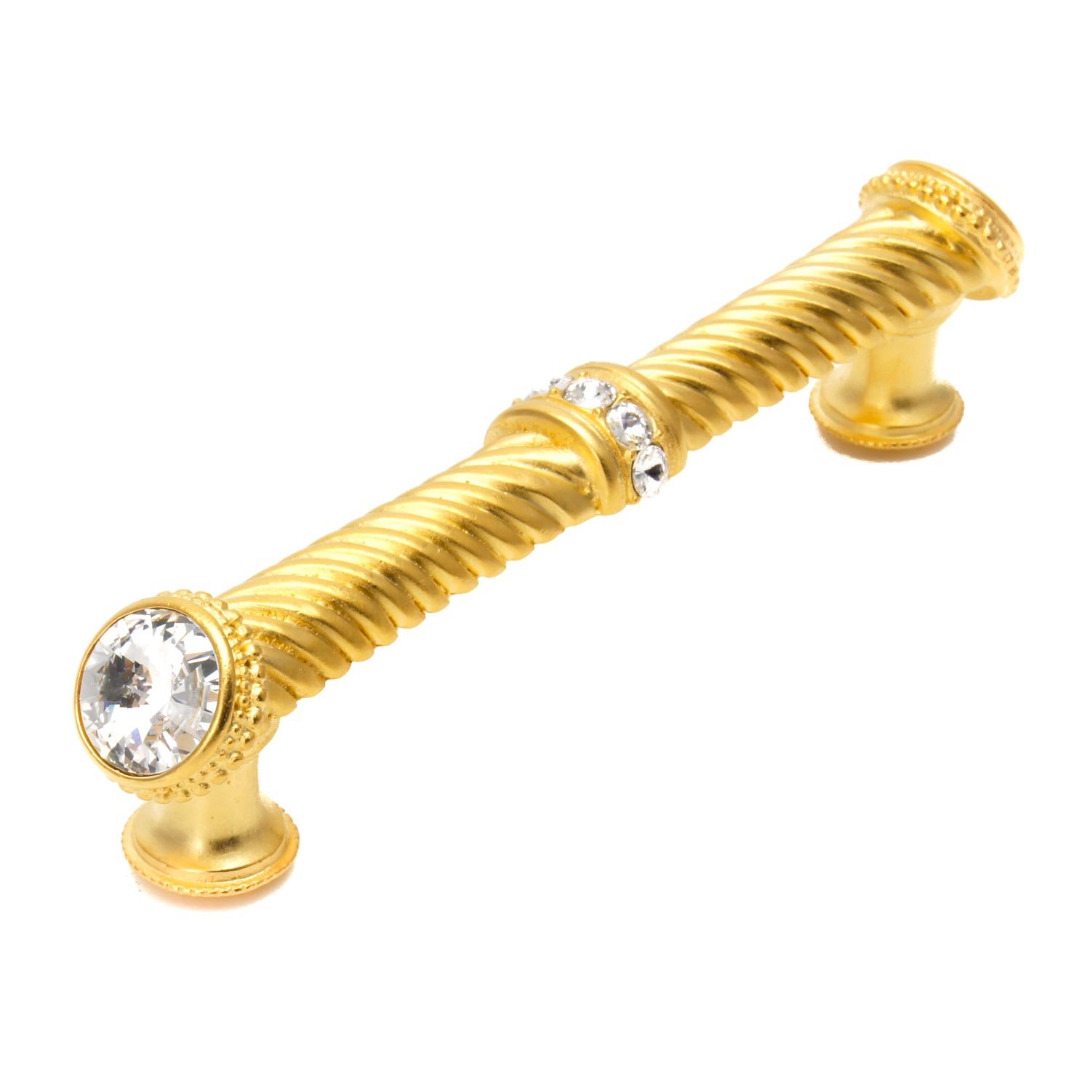 Carpe Diem Caché 5" Centers Large Pull With End & Center Swarovski Crystals in Soft Gold with Aquamarine