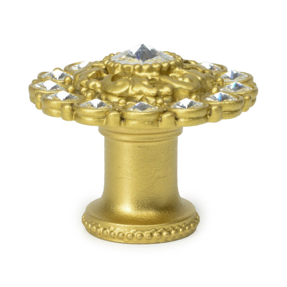 Carpe Diem 1 1/2" Diameter Crystal Knob with Swarovski Elements in Soft Gold with Crystal