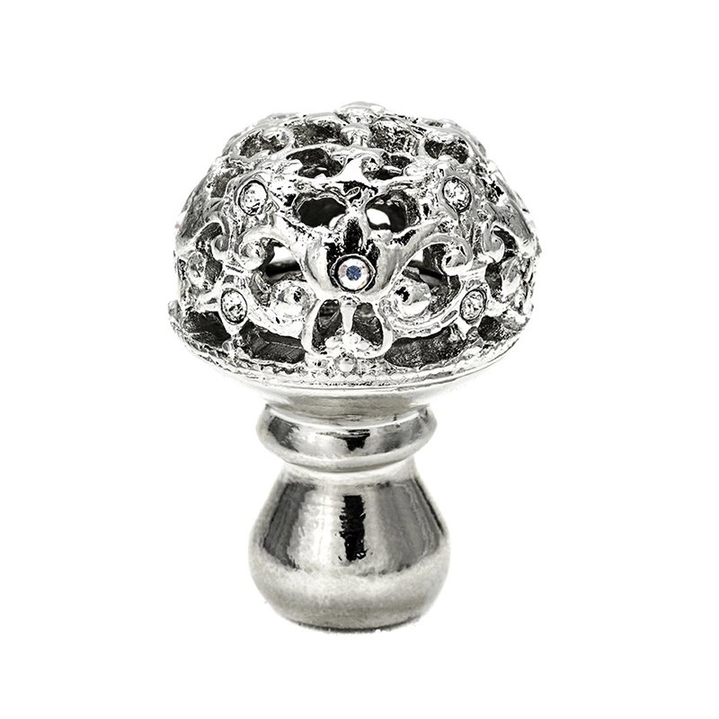 Carpe Diem 1 1/4" Diameter Medium Knob Full Round with 13 Swarovski Elements in Platinum with Crystal And Aurora Borealis