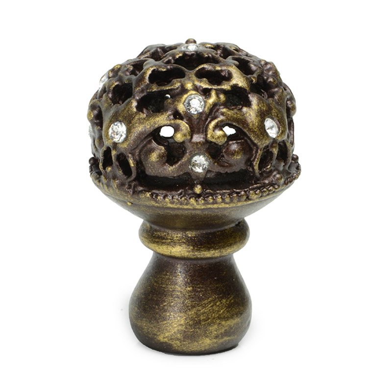 Carpe Diem 1 1/4" Diameter Medium Knob Full Round with 13 Swarovski Elements in Antique Brass with Crystal