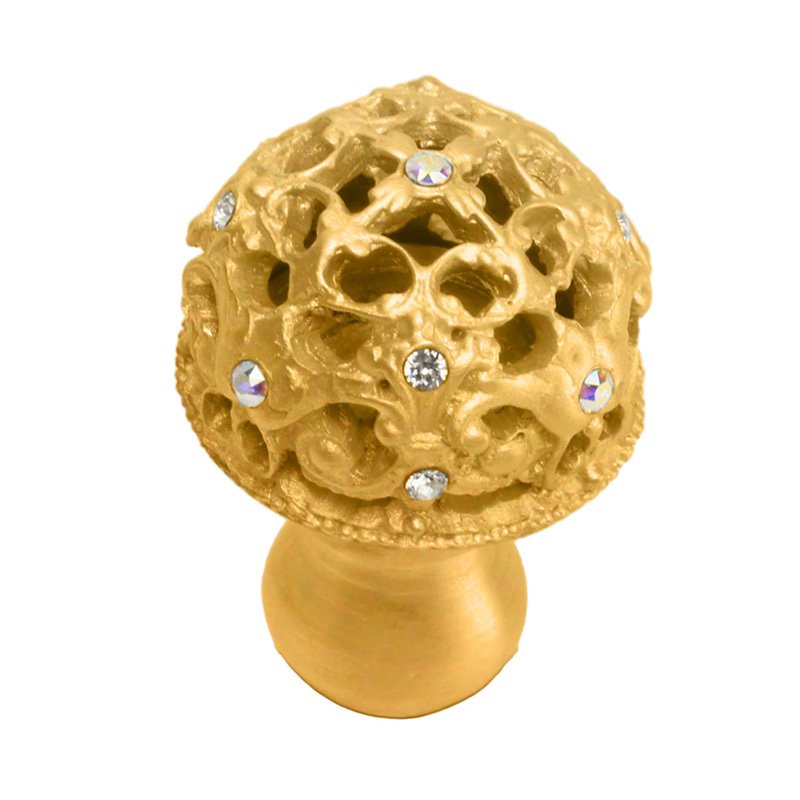 Carpe Diem 1 1/4" Diameter Medium Knob Full Round with 13 Swarovski Elements in Satin Gold with Crystal And Aurora Borealis