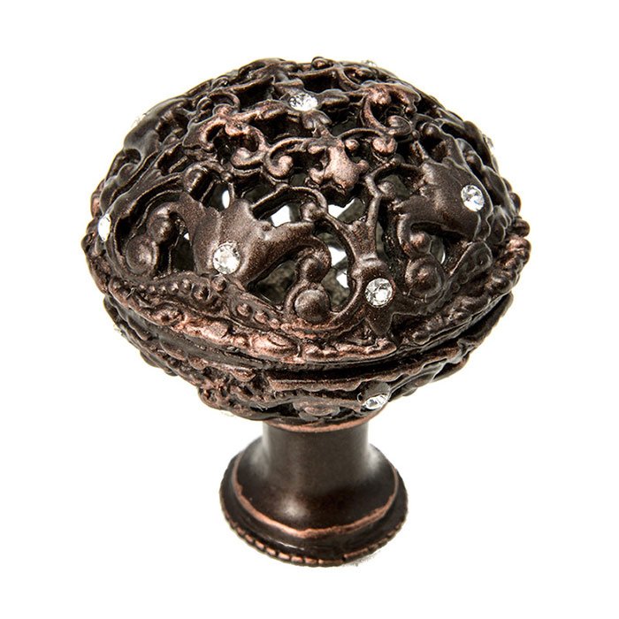 Carpe Diem 1 1/2" Diameter Large Knob Full Round with 17 Swarovski Elements in Oil Rubbed Bronze with Crystal
