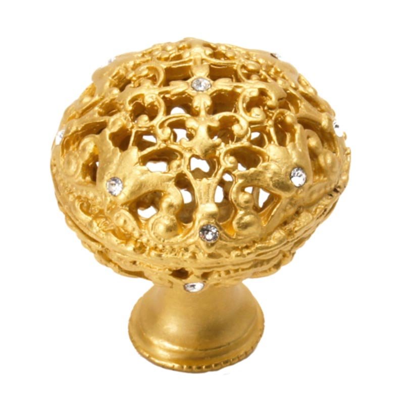 Carpe Diem 1 1/2" Diameter Large Knob Full Round with 17 Swarovski Elements in Satin Gold with Crystal