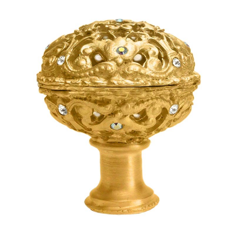 Carpe Diem 1 1/2" Diameter Large Knob Full Round with 17 Swarovski Elements in Satin Gold with Crystal And Aurora Borealis