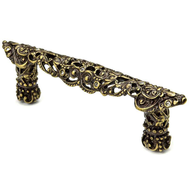 Carpe Diem  3" Centers Pull With 12 Swarovski Crystals in Antique Brass with Crystal