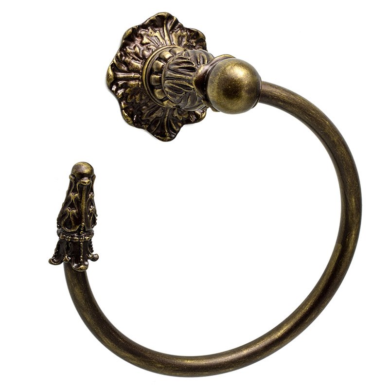 Carpe Diem Swing Smooth Towel Ring Left in Antique Brass