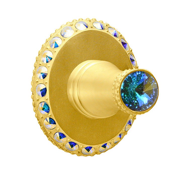 Carpe Diem Robe Hook with Large Backplate in Satin Gold with Aurora Boreal Crystal