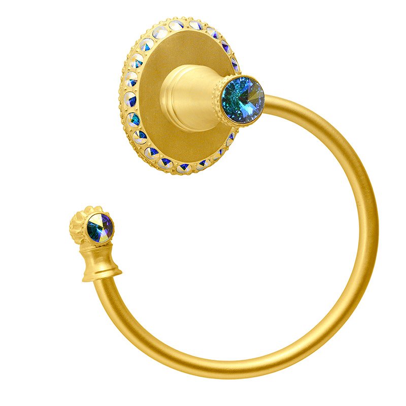 Carpe Diem Smooth Towel Ring Left Large Backplate in Satin Gold with Aurora Boreal Crystal