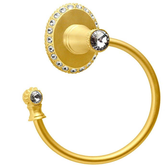 Carpe Diem Smooth Towel Ring Left Large Backplate in Satin Gold with Crystal