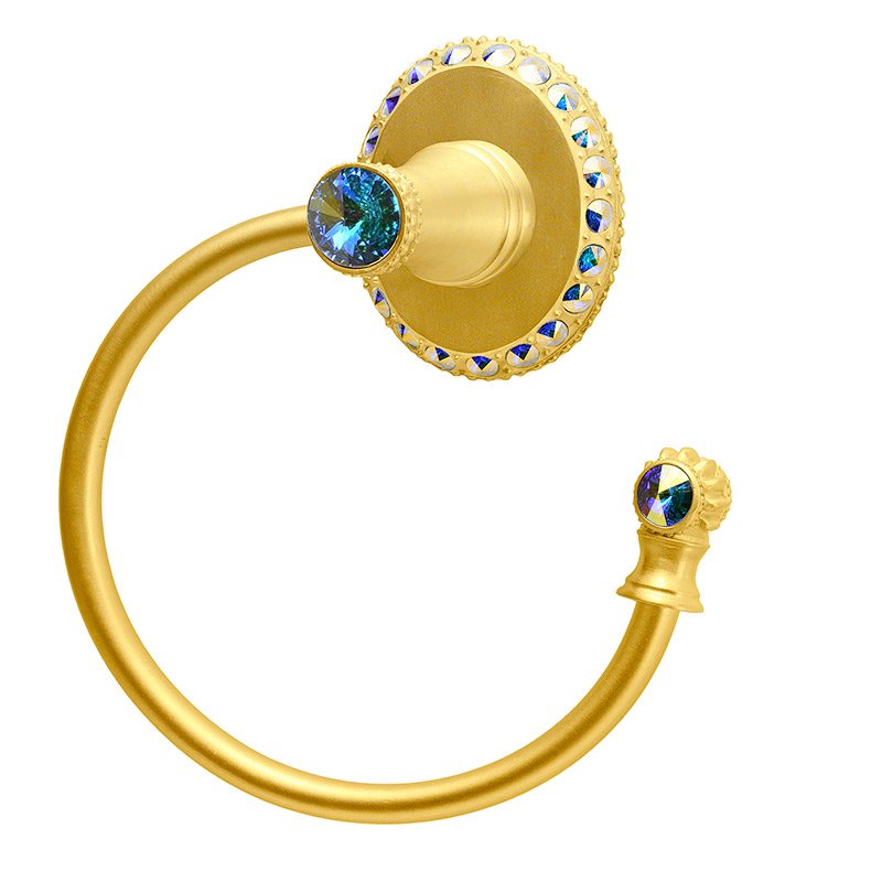 Carpe Diem Smooth Towel Ring Right Large Backplate in Satin Gold with Aurora Boreal Crystal