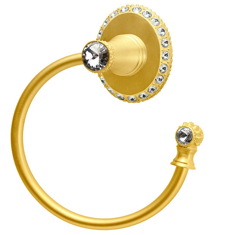 Carpe Diem Smooth Towel Ring Right Large Backplate in Satin Gold with Crystal