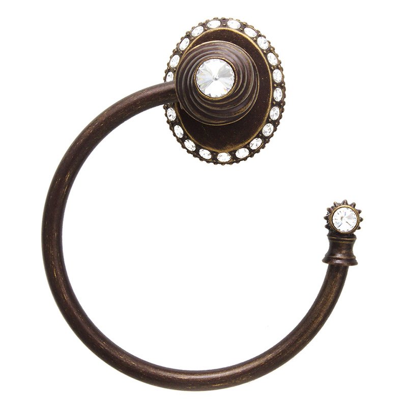 Carpe Diem Large Towel Ring with 42 Rivoli Side Swarovski Crystals Right Large Backplate in Antique Brass with Crystal