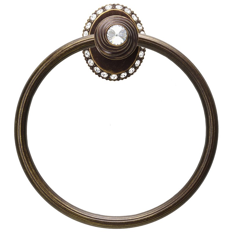 Carpe Diem Full Swing Towel Reeded Ring Right With Swarovski Crystals In Antique Brass