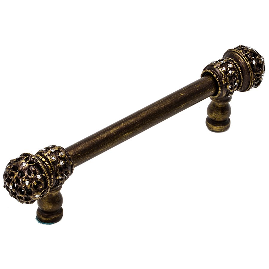 Carpe Diem 12" Centers 1/2" Smooth Bar pull with Small Finials in Antique Brass and Aurora Borealis Swarovski Elements