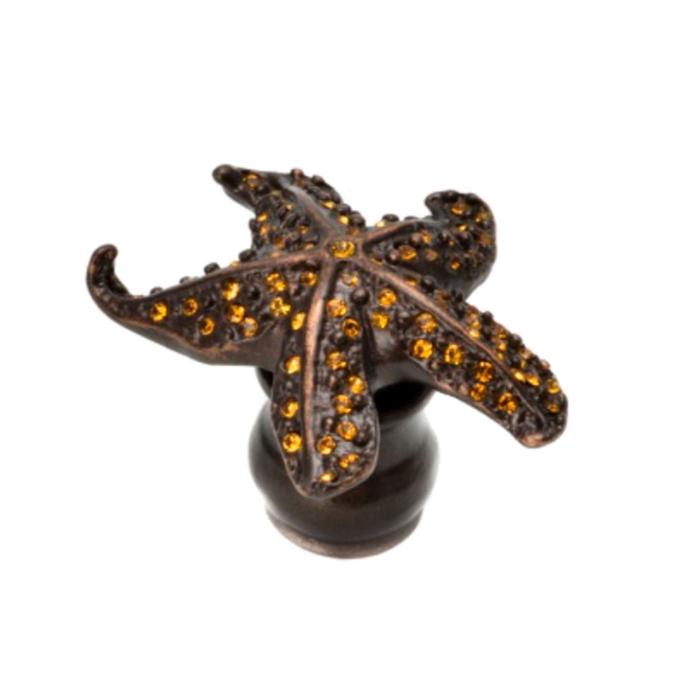 Carpe Diem Star Fish Knob With Swarovski Crystals in Oil Rubbed Bronze with Aurora Borealis