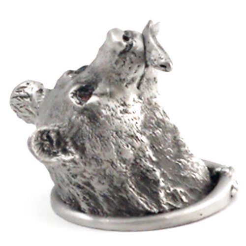 Carpe Diem Large Bear Head Knob with Fish in Mouth with Swarovski Elements in Platinum