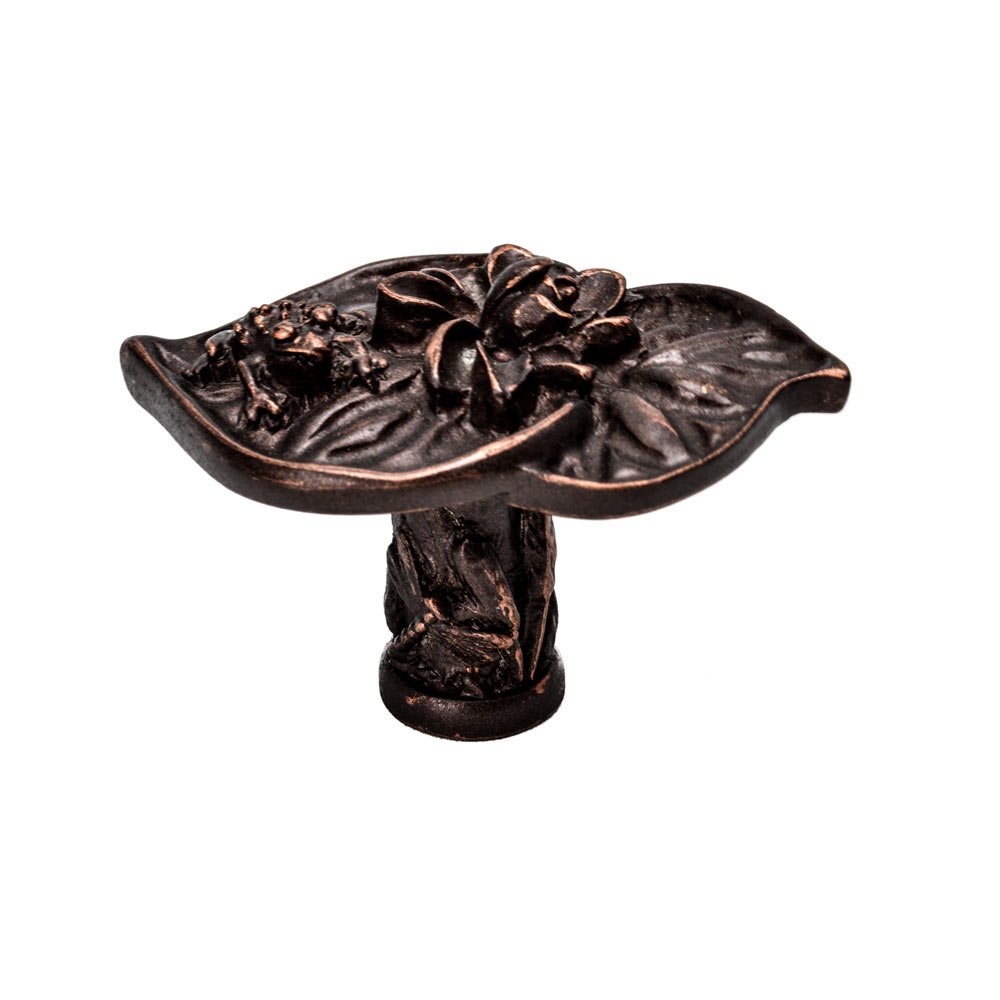 Carpe Diem Double Lily Pad & Frog Large Knob in Bronze