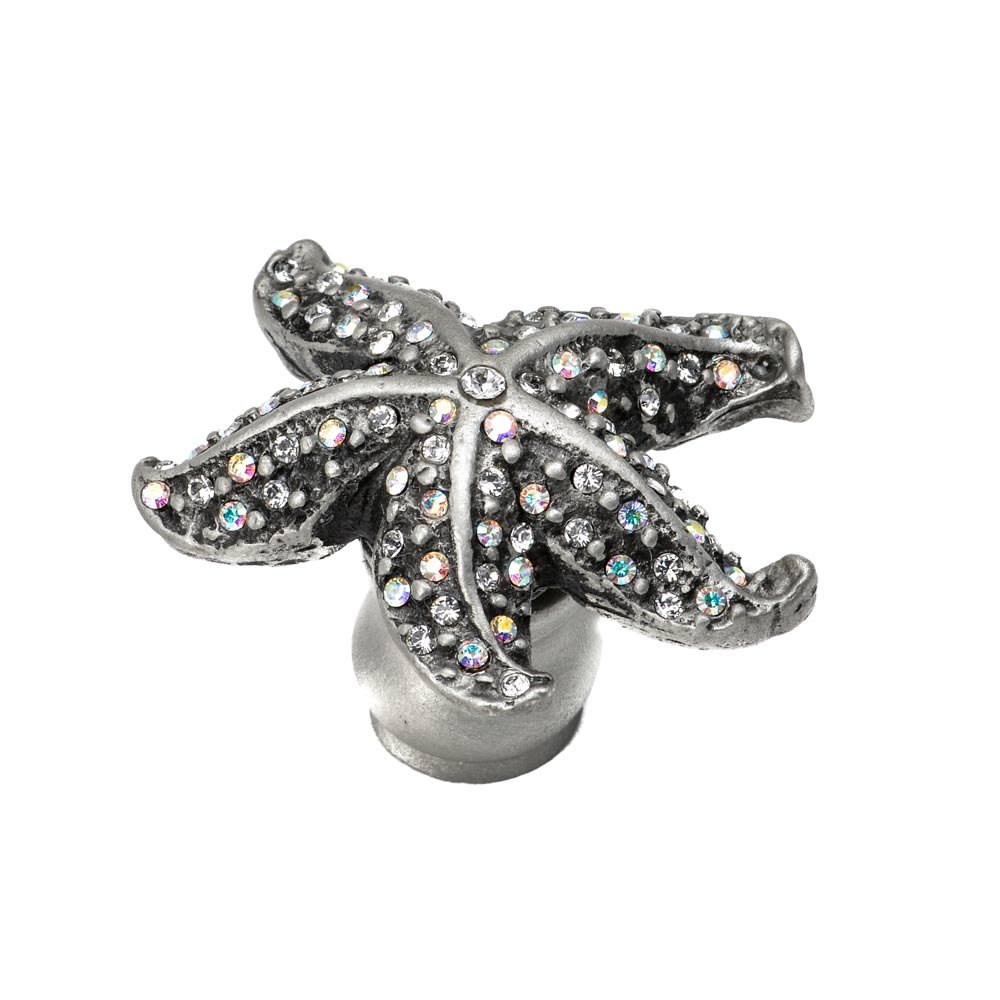 Carpe Diem Starfish Small Knob Made With Swarovski Crystals in Soft Gold with Aquamarine