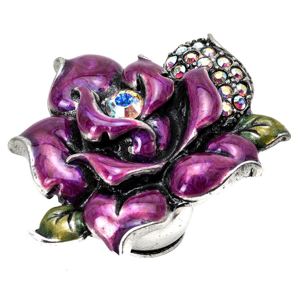 Carpe Diem Large Rose Knob With Swarovski Crystals & Radiant Orchid Glaze in Bronze with Clear Cluster
