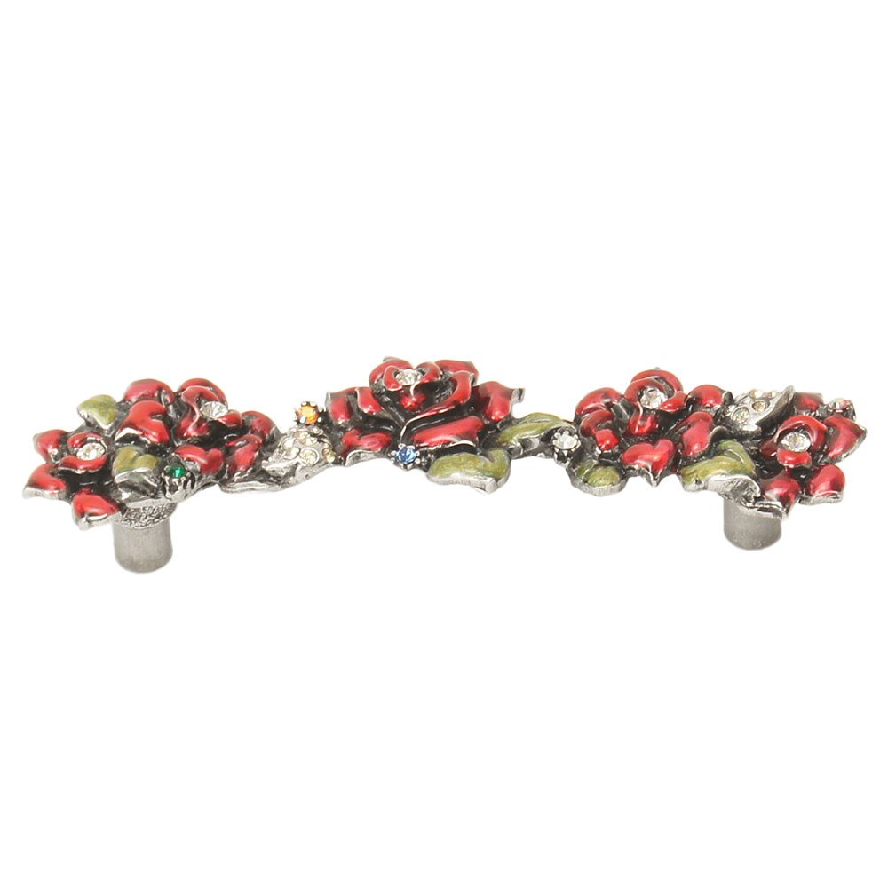 Carpe Diem Rose 4" Centers Pull W/ Swarovski Clear Crystals & Ruby Red Glaze in Oil Rubbed Bronze with Crystal