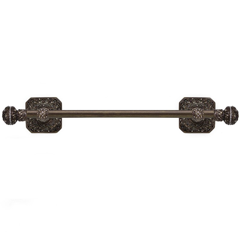 Carpe Diem 16" Centers Towel Bar with 5/8" Thick Smooth Center & 350 Swarovski Crystal Elements in Antique Brass with Crystal