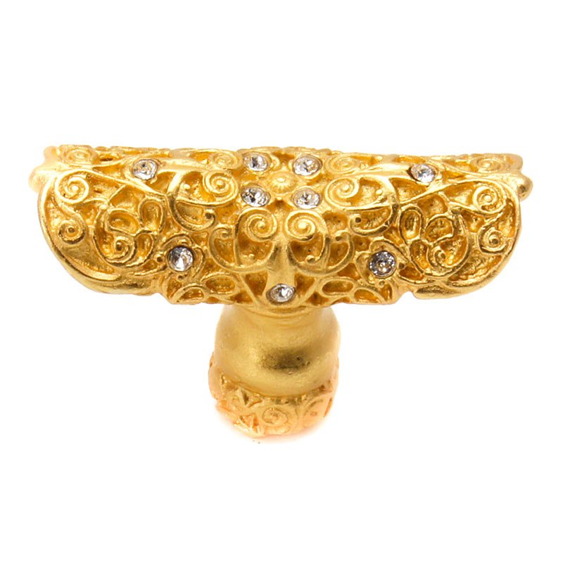 Carpe Diem Oblong Knob with Swarovski Elements in Soft Gold with Crystal And Aquamarine Crystal