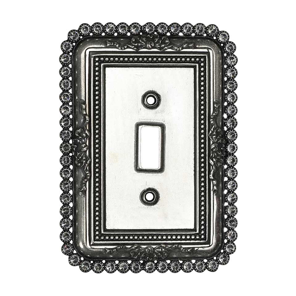 Carpe Diem Single Toggle Switchplate With 60 Aurore Boreale Swarovski Crystals in Antique Brass
