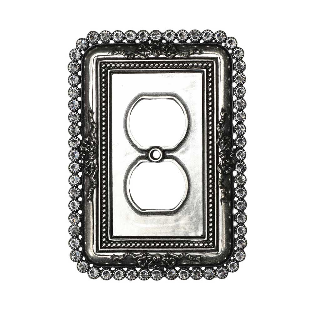 Carpe Diem Single Duplex Outlet Switchplate With 60 Aurore Boreale Swarovski Crystals in Oil Rubbed Bronze