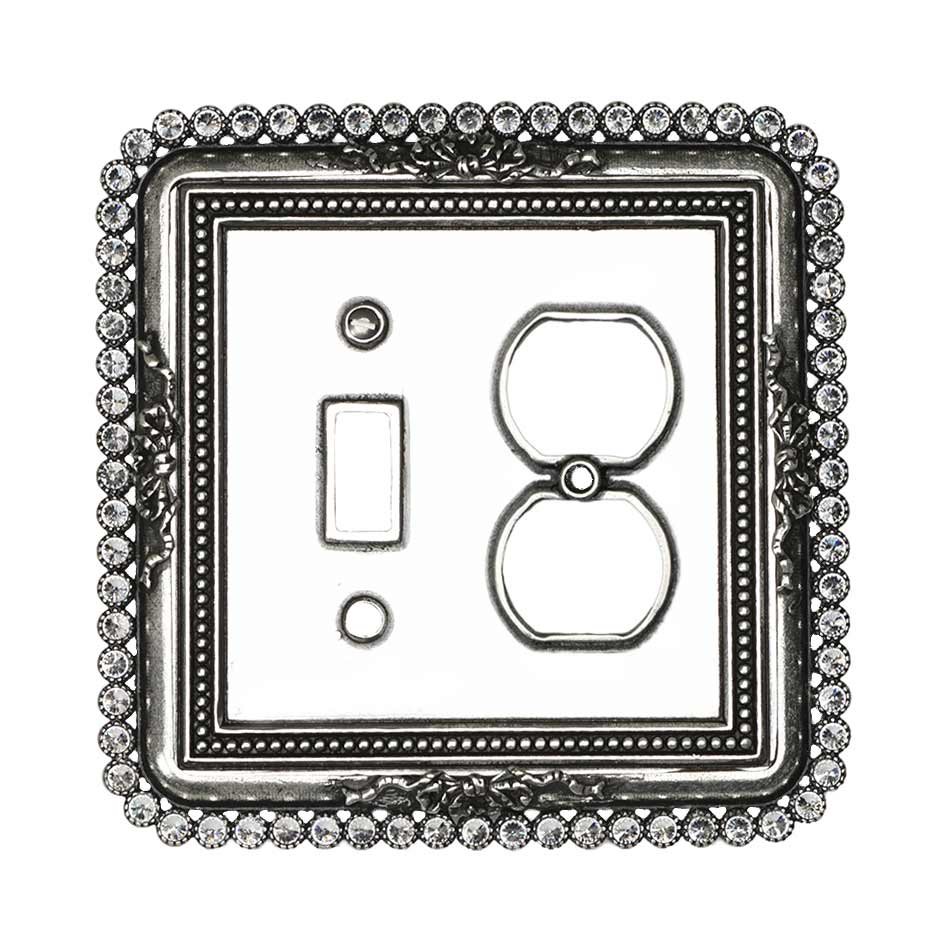 Carpe Diem Single Toggle And Single Duplex Outlet Switchplate With 74 Aurore Boreale Swarovski Crystals in Oil Rubbed Bronze