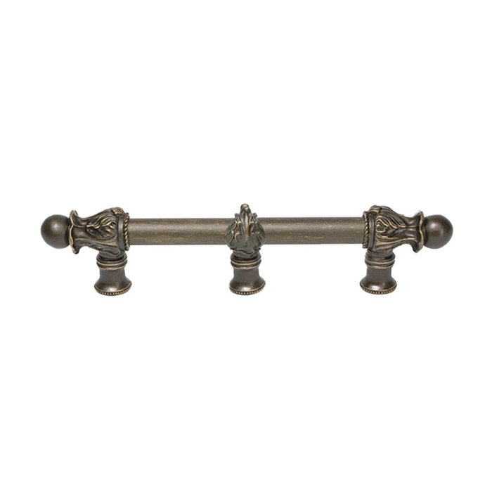 Carpe Diem 6" Centers Handle with 5/8" Smooth Center with Center Brace Romanesque Style in Antique Brass