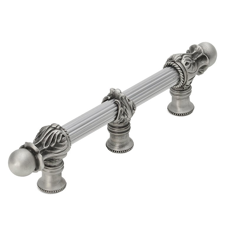 Carpe Diem 6" Centers Handle with 5/8" Reeded Center with Center Brace Romanesque Style in Satin