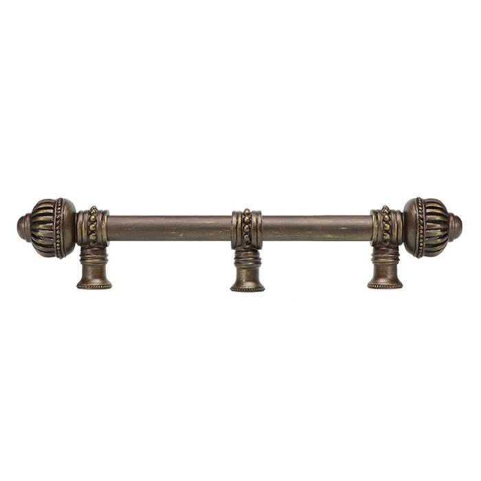 Carpe Diem 6" Centers Pull with Large Finial and 5/8" Smooth Center with Center Brace in Antique Brass
