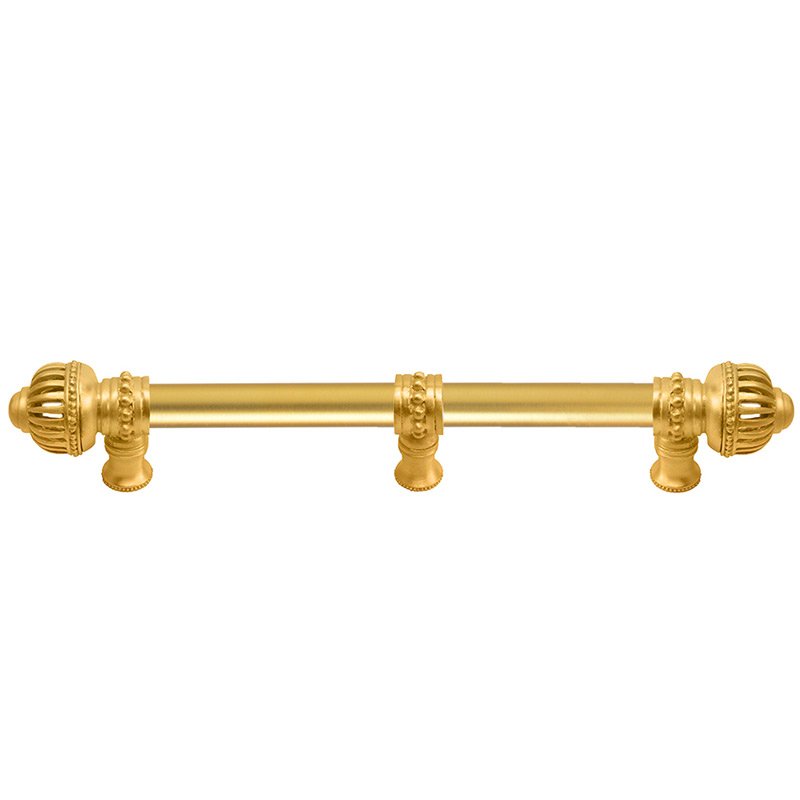 Carpe Diem 6" Centers Pull with Large Finial and 5/8" Smooth Center with Center Brace in Satin Gold