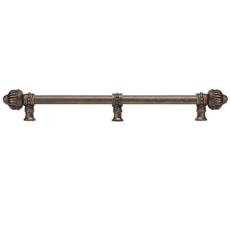 Carpe Diem 12" Centers Pull with Large Finial and 5/8" Smooth Center with Center Brace in Antique Brass