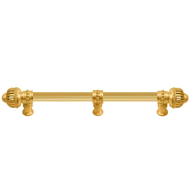 Carpe Diem 12" Centers Pull with Large Finial and 5/8" Reeded Center with Center Brace in Satin Gold