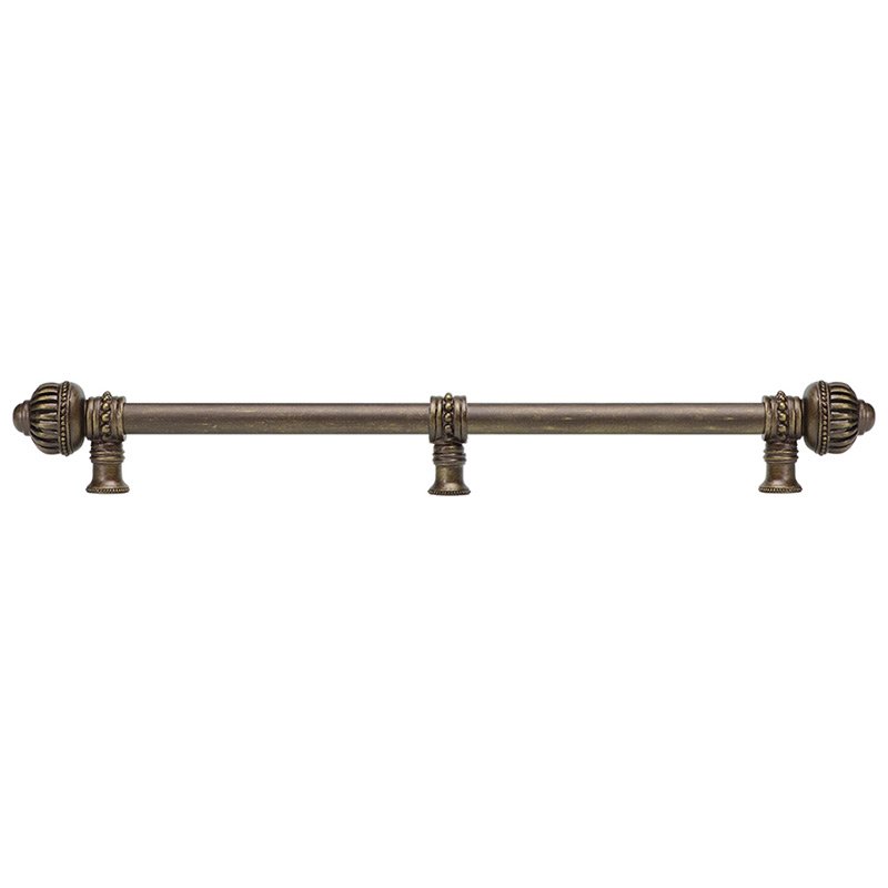Carpe Diem 18" Centers Pull with Large Finial and 5/8" Smooth Center with Center Brace in Antique Brass