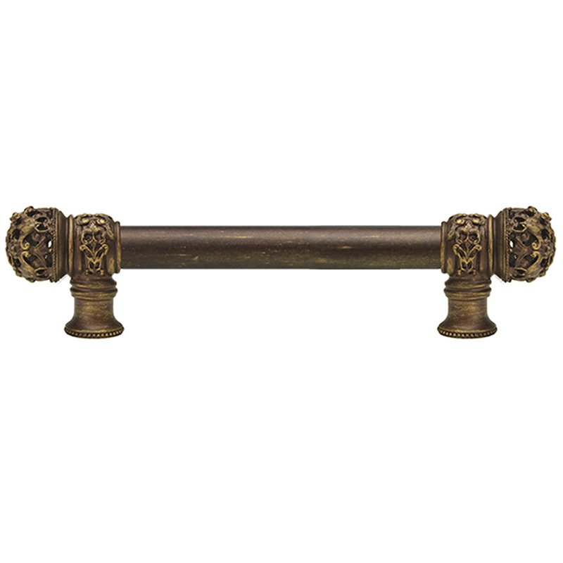 Carpe Diem 6" Centers Small Finial Pull with 5/8" Thick Smooth Center in Antique Brass