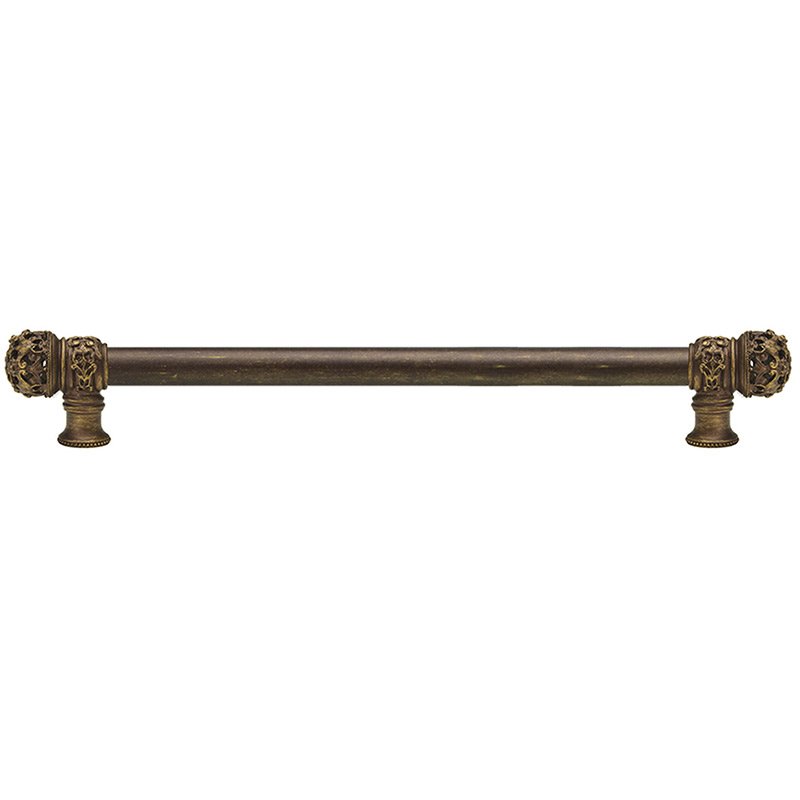 Carpe Diem 18" Centers Pull with Small Finial and 5/8" Smooth Center in Antique Brass