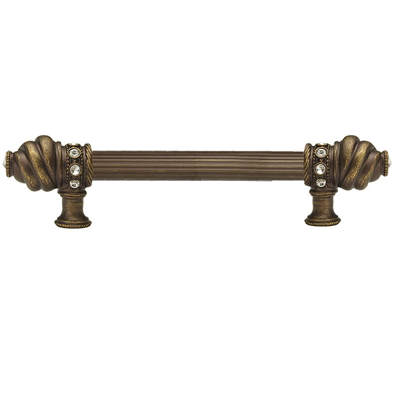 Carpe Diem 6" Centers Approx With 5/8" Reeded Center Long Pull With 16 Rivoli Swarovski Crystals In Antique Brass