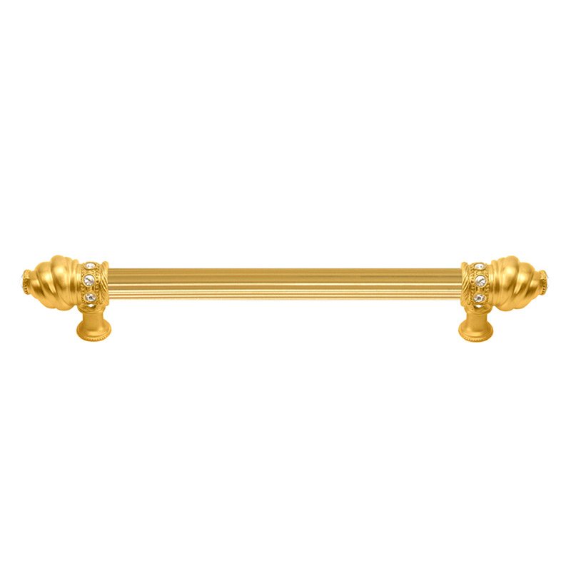Carpe Diem 9" Centers Pull With 5/8" Reeded Center Long Pull With 16 Rivoli Swarovski Crystals In Satin Gold