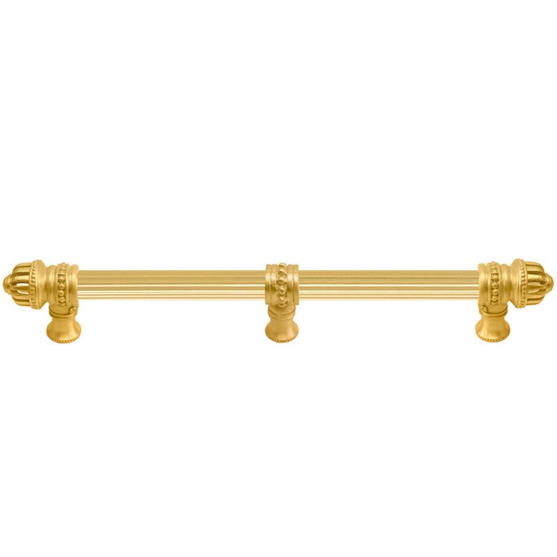 Carpe Diem 12" Centers 5/8" Thick Reeded Pull With Small Finial And Center Brace in Satin Gold