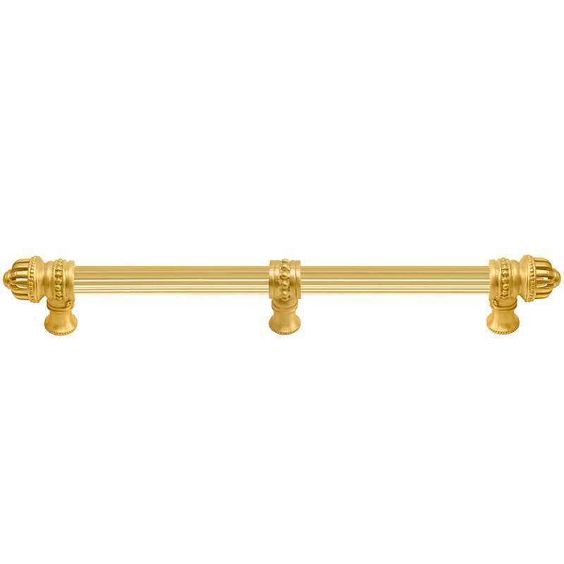 Carpe Diem 22" Centers 5/8" Thick Reeded Pull With Small Finial And Center Brace in Satin Gold