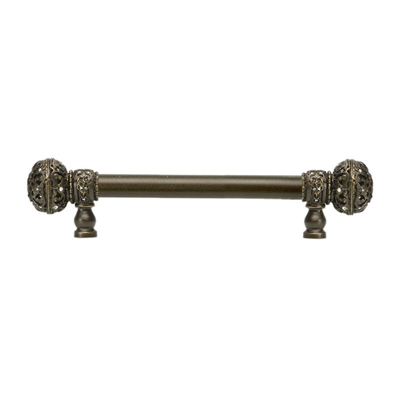 Carpe Diem 6" Centers 5/8" Smooth Bar pull with Large Finials in Antique Brass and 56 Crystal Swarovski Elements