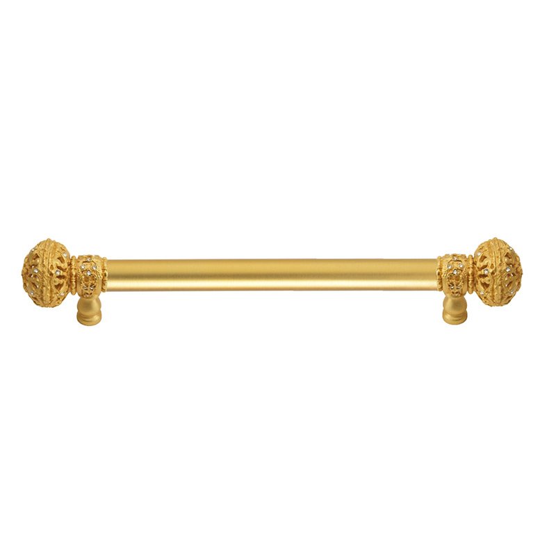 Carpe Diem 6" Centers 5/8" Smooth Bar pull with Large Finials in Satin Gold and 56 Crystal Swarovski Elements