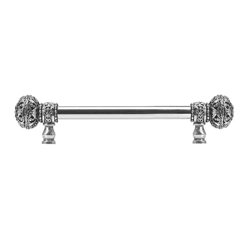 Carpe Diem 6" Centers 5/8" Smooth Bar pull with Large Finials in Chalice and 56 Clear & Aurora Borealis Swarovski Elements