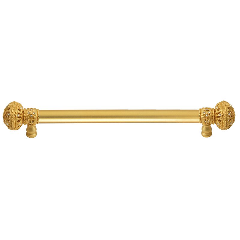 Carpe Diem 9" Centers 5/8" Smooth Bar pull with Large Finials in Satin Gold and 56 Crystal Swarovski Elements
