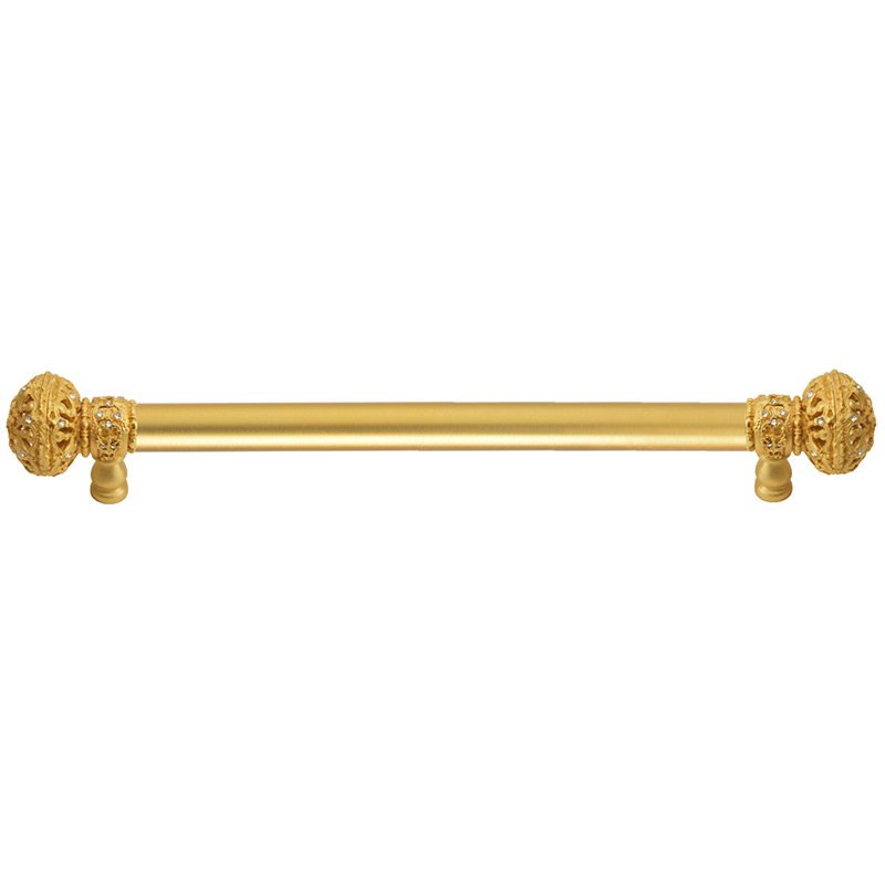 Carpe Diem 12" Centers 5/8" Smooth Bar pull with Large Finials in Satin Gold & 56 Crystal Swarovski Elements