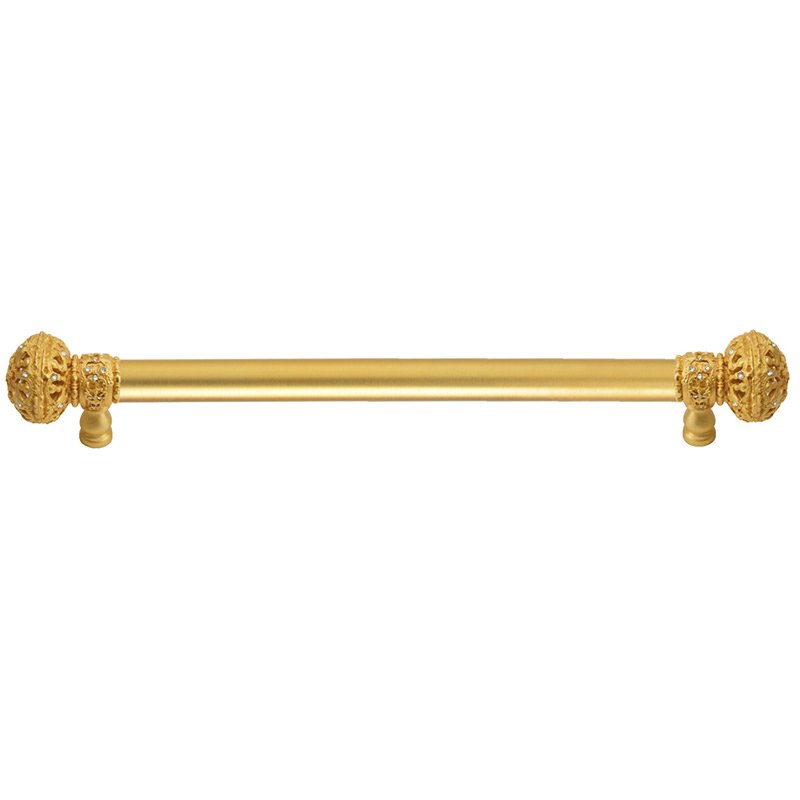 Carpe Diem 18" Centers 5/8" Smooth Bar pull with Large Finials in Satin Gold & 56 Crystal Swarovski Elements