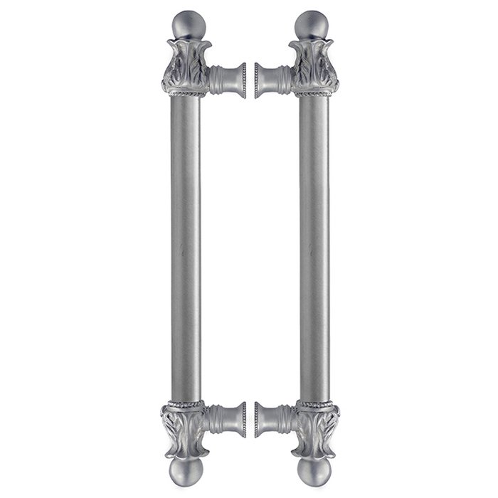 Carpe Diem Acanthus Back To Back 9" Centers With 5/8" Smooth Center Long Pull Romanesque Style in Platinum