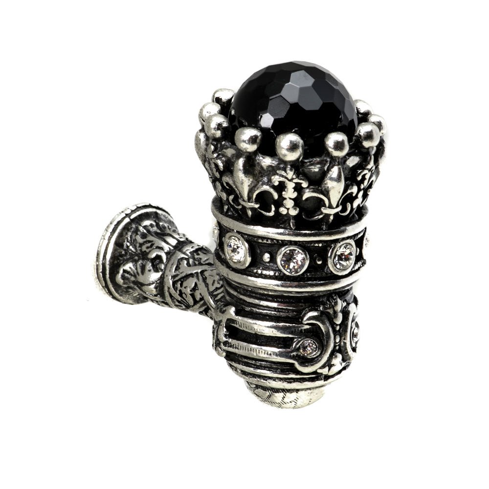 Carpe Diem Queen Penelope Large Eated Knob With Swarovski Crystals & Lapis Stones in Antique Brass with Aquamarine